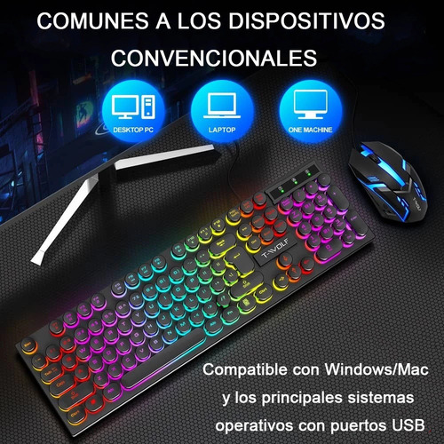 Kit De Teclado Y Mouse Gamer Tf270 Rgb Con Cable Usb-mecánic