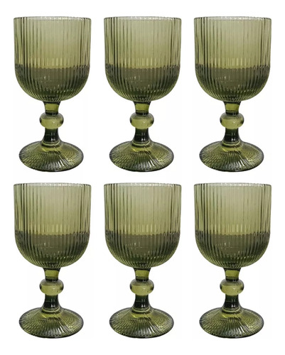 Set 6 Copas 325 Ml Cristal Vidrio Colores Vintage Labrado