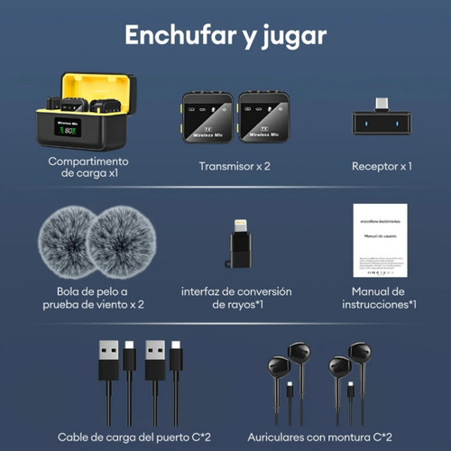 Micrófono Inalambrico Lavalier Solapa Para Iphone Android Negro