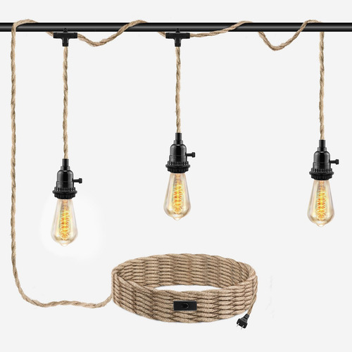 Lmpara Colgante De Cuerda De Camo, 25ft, 3 Luces, Con Interr