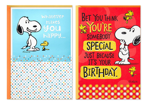 Paquete De 2 Tarjetas De Cumpleaños De Peanuts (snoopy...