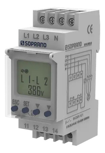 Rele Monitor De Tensão E Falta Fases Soprano 208-480v Lcd