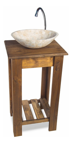 Imagen 1 de 10 de Set  Completo Bacha Travertino Griferia Mueble 40cm Baño.