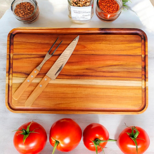 Kit Churrasco Tabua Faca E Garfo Personalizado Presente Cor Marrom Tábua De Carne Lisa