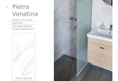 Imagen 4 de 4 de Ceramica Alberdi Pietra Venatina Briillo Carrara 37x75 X 1m2