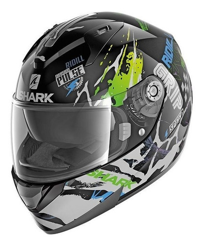 Capacete para moto  integral Shark  Ridill  black, green e blue drift-r tamanho P 