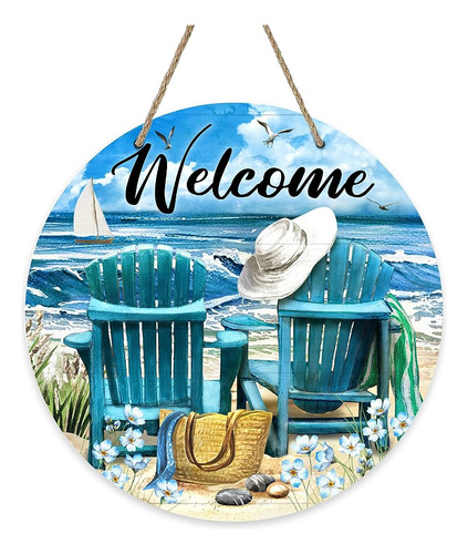 Deroro Welcome Summer Blue Sea Chairs Sign For Front Door De