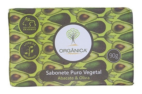 Sabonete Barra Puro Vegetal Abacate & Oliva Orgânica Envoltório 90g