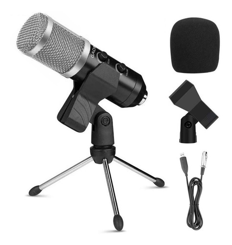 Set Microfono Condenser Gadnic Profesional Radio Estudio Pc Color Negro