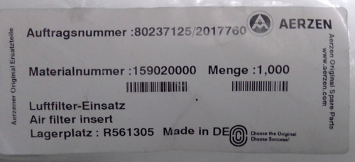 Inserto De Filtro De Aire Aerzen Original 159020000 Clase G4