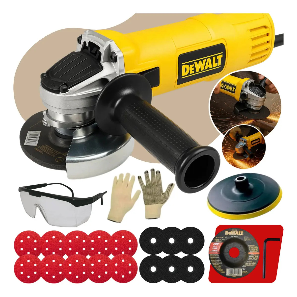 Kit Esmerilhadeira Lixadeira Angular Dewalt Disco  Inox 800w Cor Amarelo Frequência 50 Hz/60 Hz