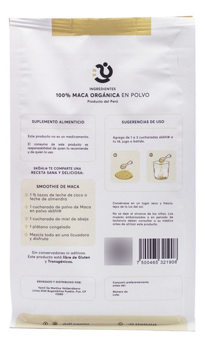 Sköhl Organics Maca Orgánica En Polvo 500g