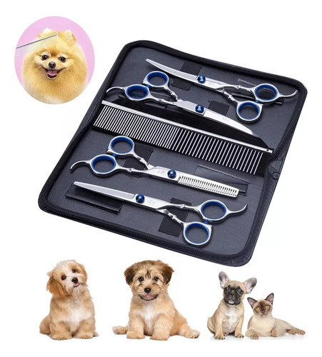 Kit Tesoura Reta E Curva Petshop Tosa Profissional 5pçs
