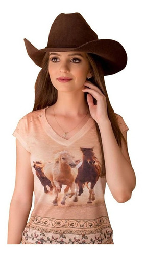 T-shirt Country Feminina Bp178 Três Cavalos Nirvana Country