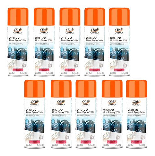 Kit 10 Álcool Spray 70% Antisséptico Bactericida 300ml 