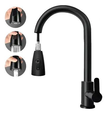 Torneira Monocomando Retrátil Mangueira Extensiva Quente New Preto Fosco