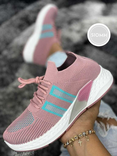 Tenis Para Ejercicio Diseño Deportivo Color Rosado Dama Moda