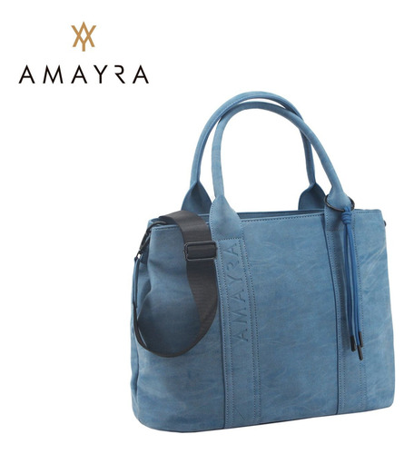 Cartera Bolso Mujer Amayra Tipo Tote Bag Cordones Con Nudo Celeste Modelo 1 Liso Níquel Negro