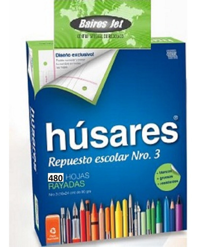 1 Repuesto Escolar Nº 3 Husares 6231 Hoja Carpeta Rayadas