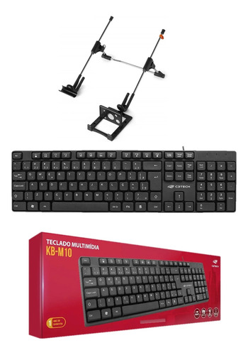 Suporte Notebook Apoio Ergonomico + Teclado Usb Kb-12bk Preto C3tech