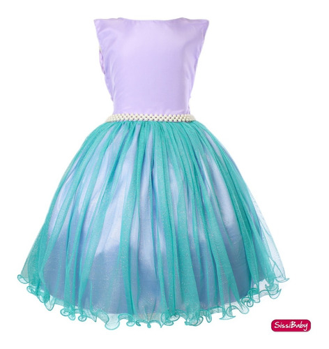 Vestido Infantil Ariel Pequena Sereia Princesa Festa Luxo 4