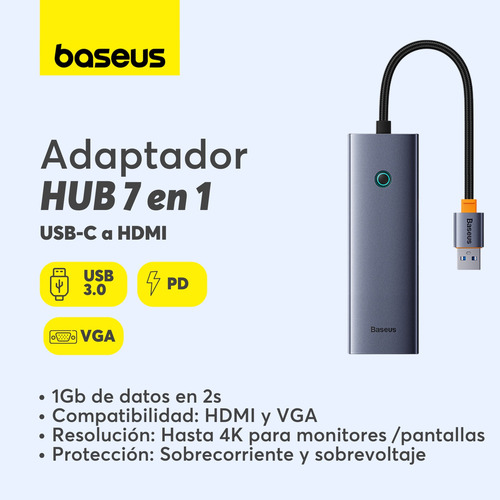 Hub Adaptador Usb-c 7 En 1 Baseus Hdmi Usb 3.0 Vga Pd