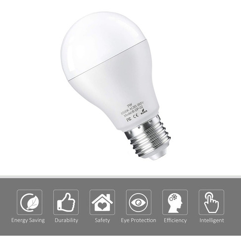 Imagen 4 de 7 de Foco De Luz Led Base E27 C/sensor De Movimiento 2 Uds.