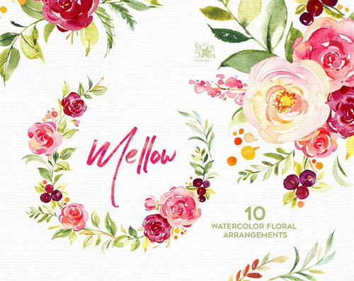 Clipart Corona Flores Elementos Floral Acuarela