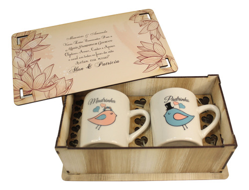 Casamento Padrinhos Caixa Personalizada 2 Canecas Capuccino