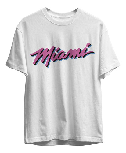 Remera Basket Nba Miami Heat Blanca Logo Miami The City
