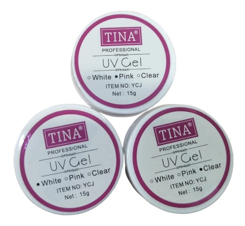 Combo 3 U.gel Uv Tina Blanco Rosa Transp Uñas Esculpidas