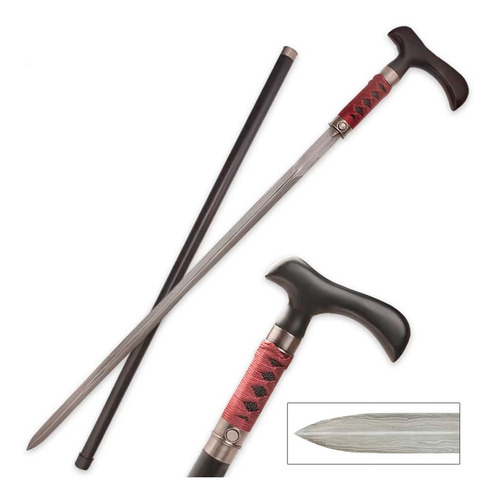 Bastón Con Espada Oculta Shikoto Gent Black Red Damascus