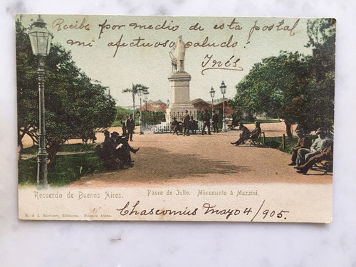 Postal Monumento Mazzini   Paseo De Julio   Año 1905