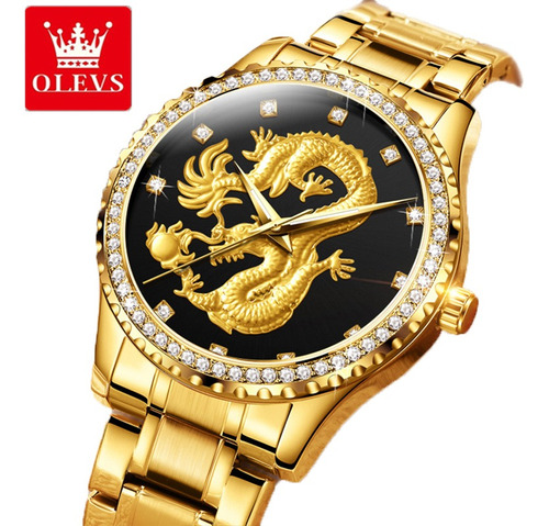 Olevs Chinese Dragon Reloj De Cuarzo Dorado Para Hombre