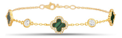 Pulsera Linea Alhambra, Flores Verdes , Plata 925 Con Baño