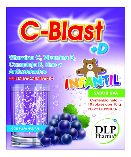 C-blast+d Infantil Vitamina C Y D, Complejo B Zinc 10 Sobres Sabor Uva