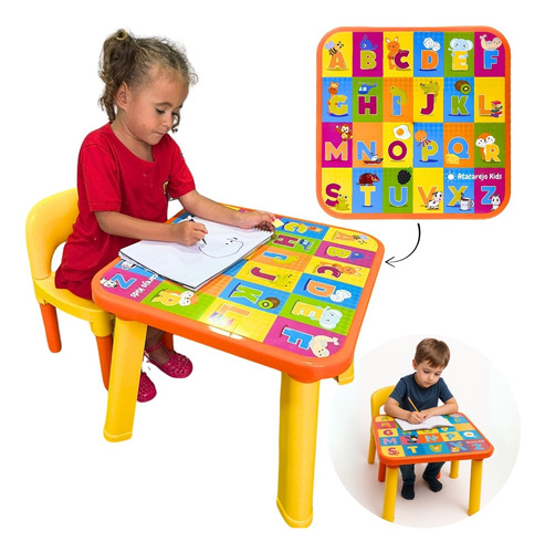 Mesinha Infantil Educativa Didática Alfabeto Com Cadeira