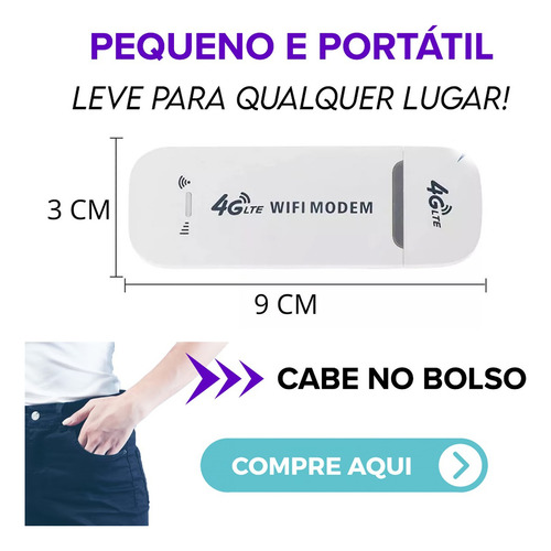 Modem Mini Roteador 4g Lte Wifi Usb Chip C/ Cor Preto