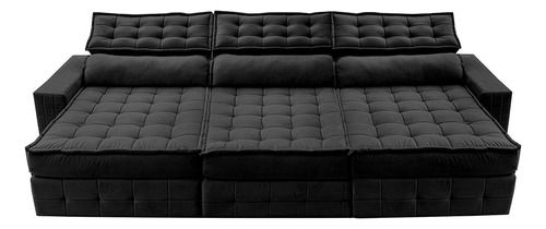 Sofá Retrátil 3,85m Cama Inbox Big Puffer. Com Softgel d40 Cor Preto