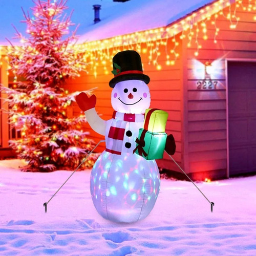 Luces Led Giratorias De Colores Con Muñeco De Nieve Inflable