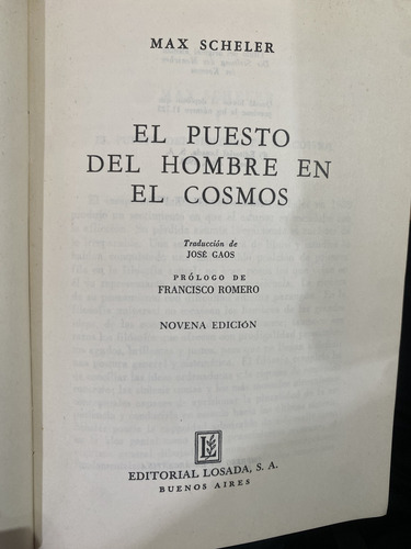 El Puesto Del Hombre En El Cosmos Max Scheler (Usado)