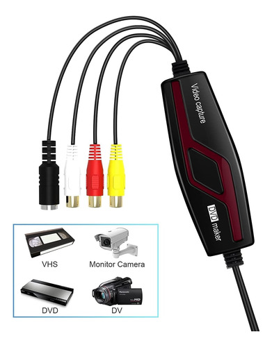 Convertidor De Captura De Vídeo Usb, Vhs A Dvd Capturadora Negro