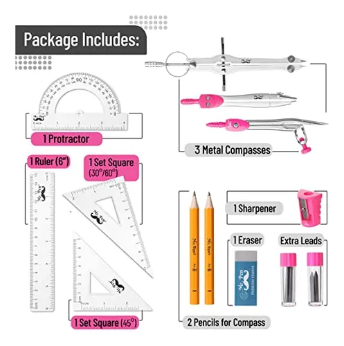 Set Geometria Escolar Reglas Compases Lapiz Estuche Plastico