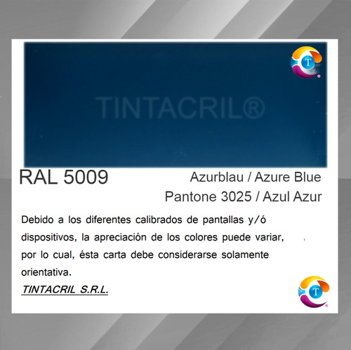 Pintura Poliuretánica Ral 5009 X 3.6 Lts. Azul Azur Brillante