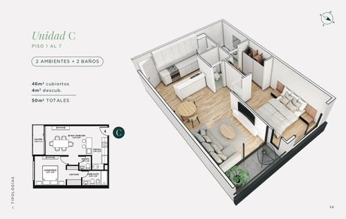 Imagen 2 de 15 de Departamento De 2 Ambientes De 50 Mts Totales Con Balcón Y Cochera Fija Opcional.