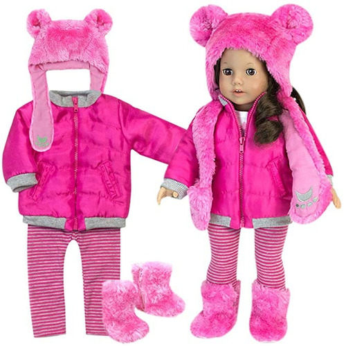 Sophia Ropa De La Muñeca 4 Pc. Conjunto De Polar Oso Rosado