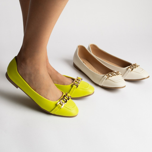 Balerina Flats Dama Comodo Verde Piso Moda Cadena Fareli