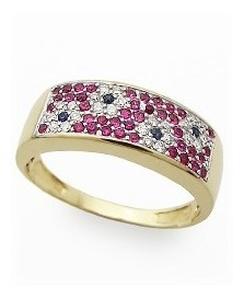 Extravasarjóias Anel Flor Com Rubis,diamates E Safira