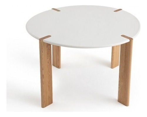 Dolmen Mesa De Comedor Redonda Con Cubierta Color Blanco Patas Encino