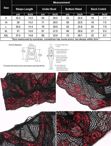 Imagen 4 de 7 de Conjunto De Lencería De Encaje, 2 Piezas,xl Vino Tinto